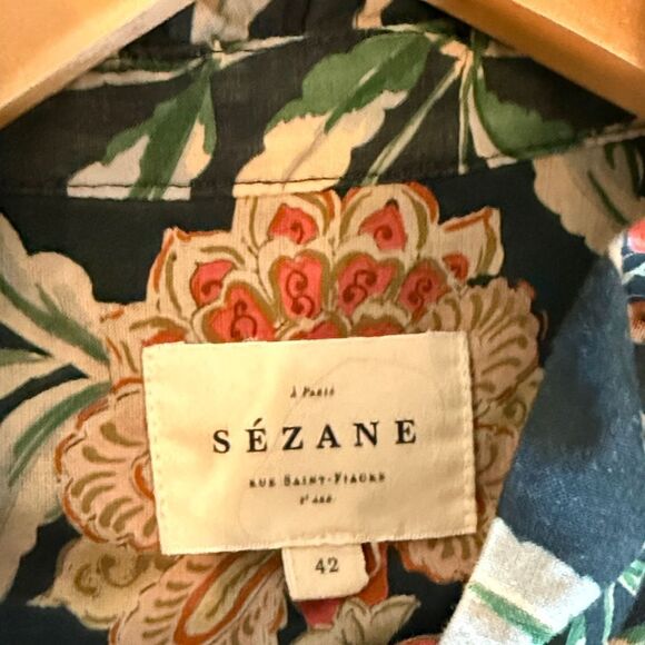 Sezane Chemise Chlo Dark Green Floral Blouse size 42/10 - Picture 11 of 12